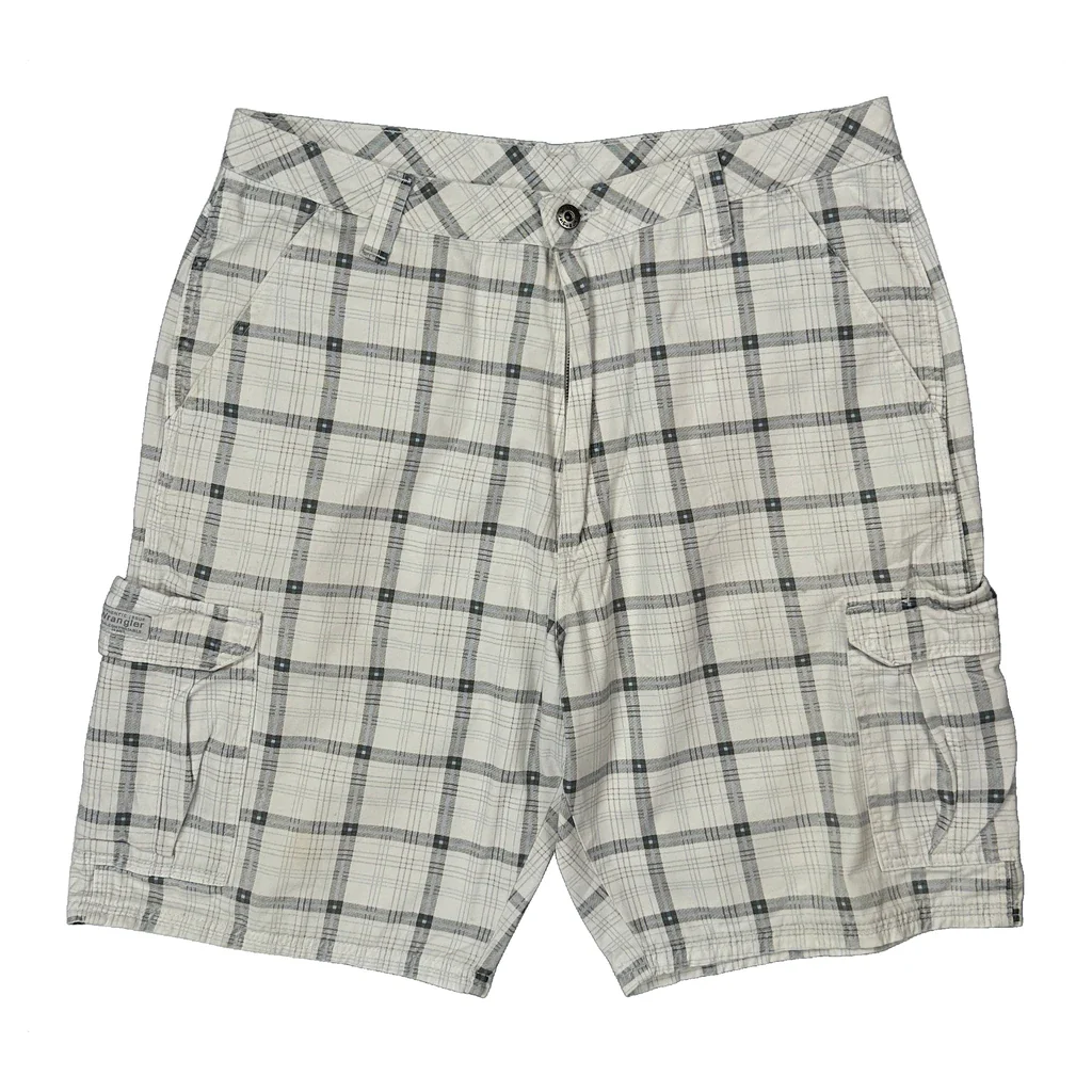 Unbranded Checked Cargo Shorts - 36W 11L White Cotton - Image 2