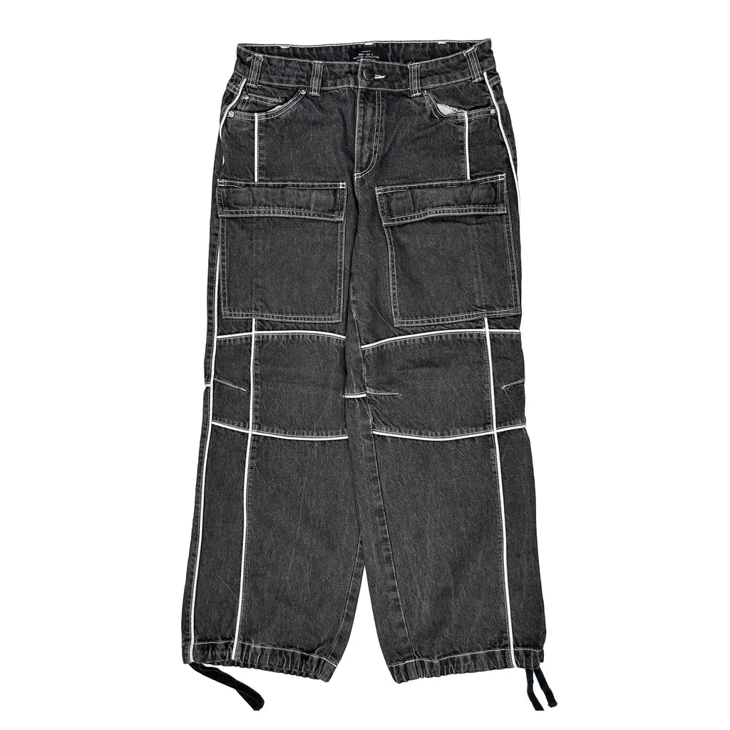 Unbranded Contrast Stitch Cargo Trousers - 31W UK 12 Black Cotton - Image 2