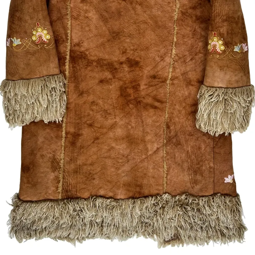 Unbranded Floral Embroidered Afghan Coat - XL Brown Faux Fur - Image 8
