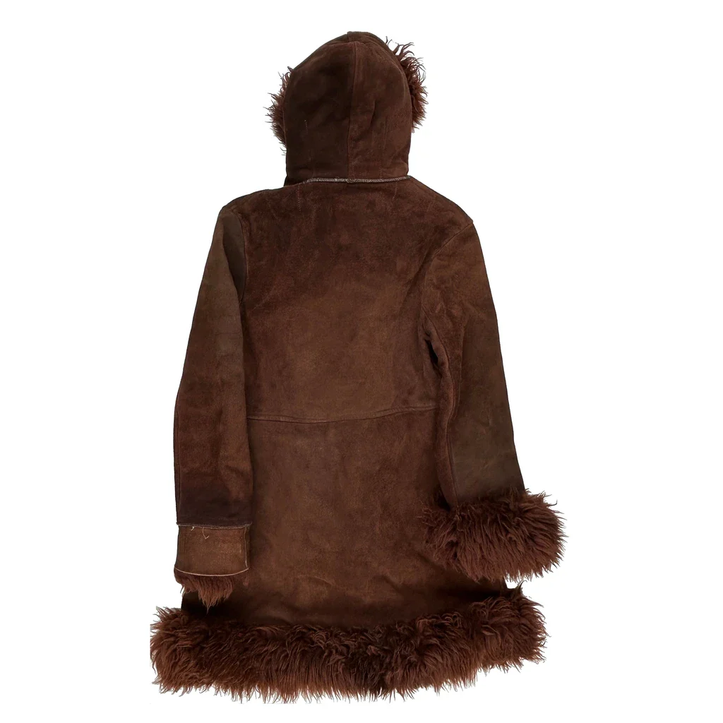 Unbranded Hooded Clasp Afghan Coat - XS Brown Suede - Image 2