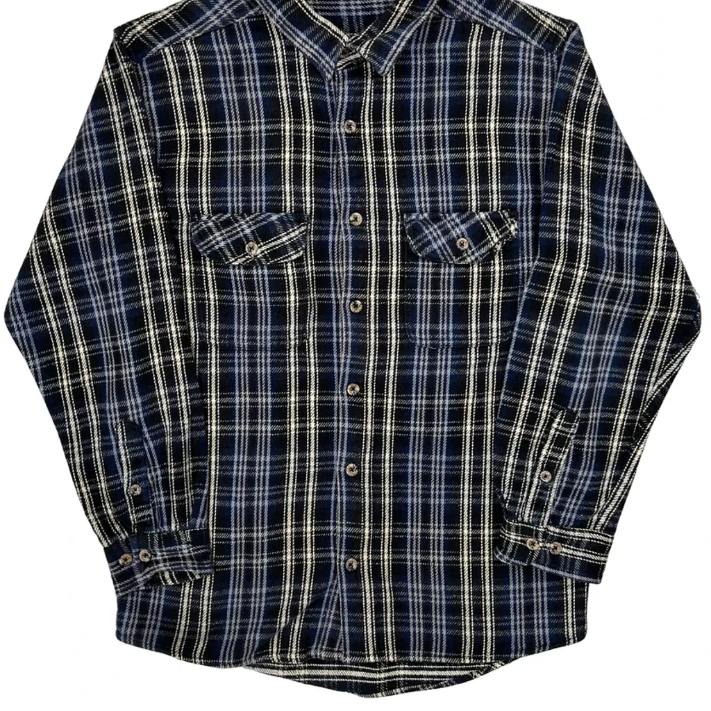 Unbranded Checked Flannel Shirt - Large Blue Cotton - Image 4