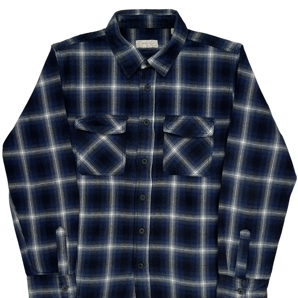 Unbranded Checked Flannel Shirt - Medium Blue Cotton - Image 5