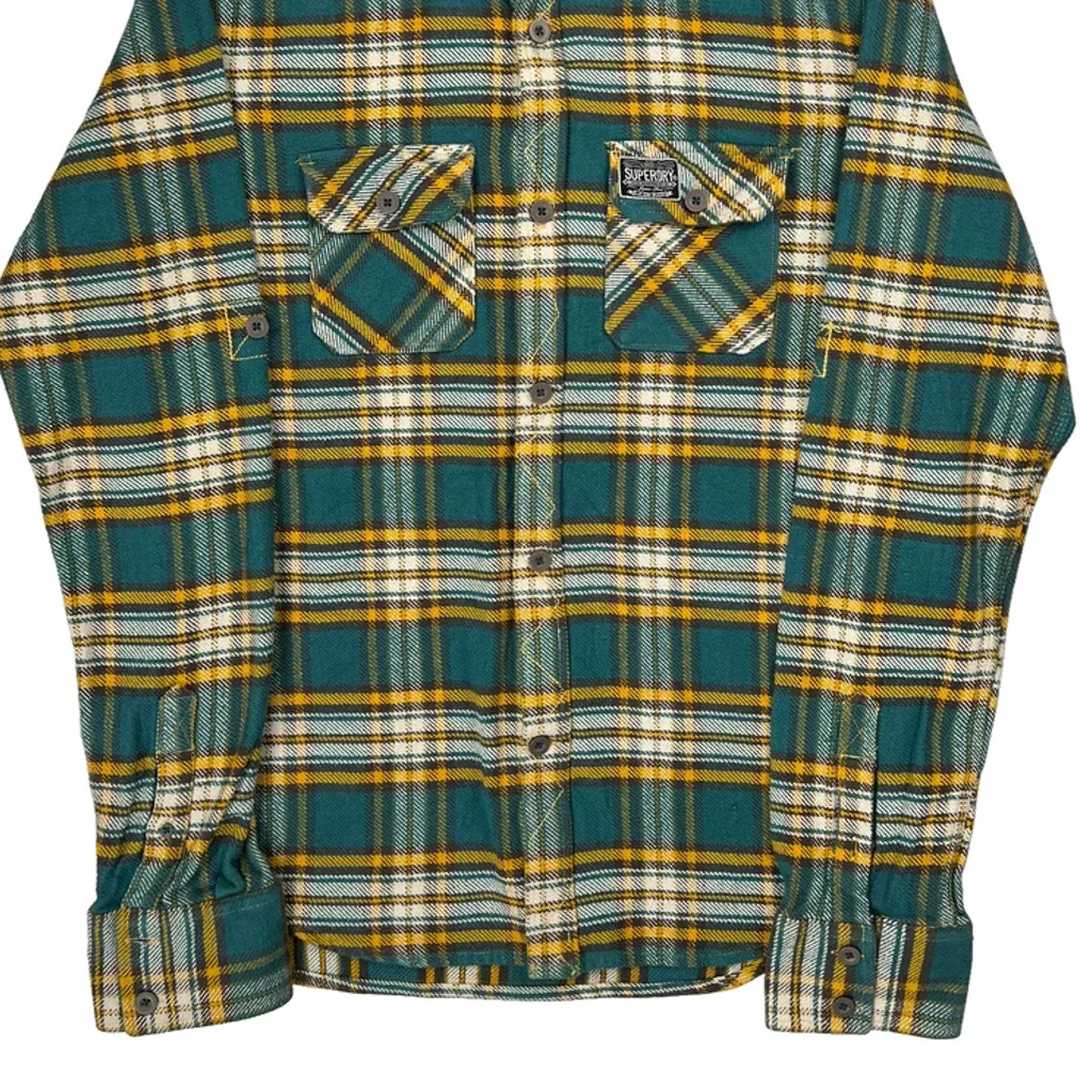 Unbranded Checked Flannel Shirt - Large Green Cotton - Image 5
