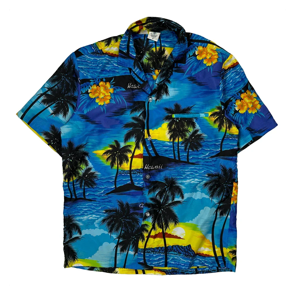 Unbranded Graphic Hawaiian Shirt - Medium Blue Polyester