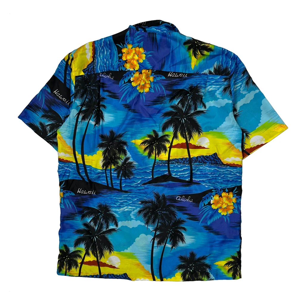 Unbranded Graphic Hawaiian Shirt - Medium Blue Polyester - Image 2