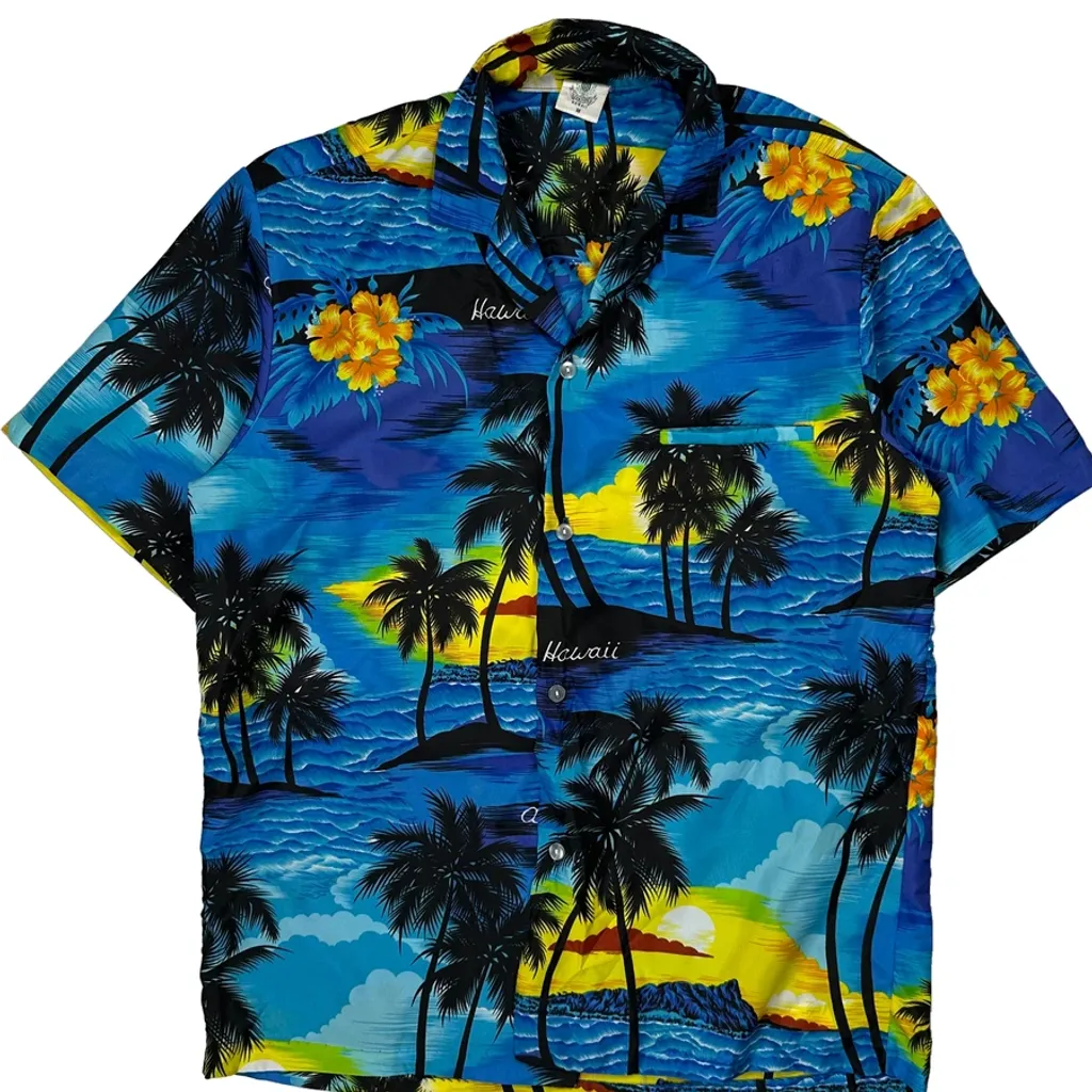 Unbranded Graphic Hawaiian Shirt - Medium Blue Polyester - Image 5