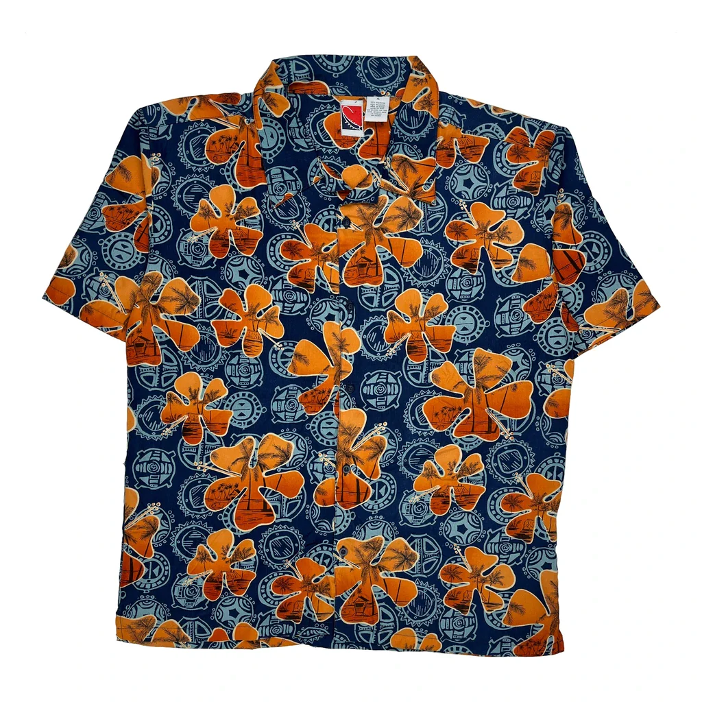 Unbranded Floral Hawaiian Shirt - XL Blue Polyester