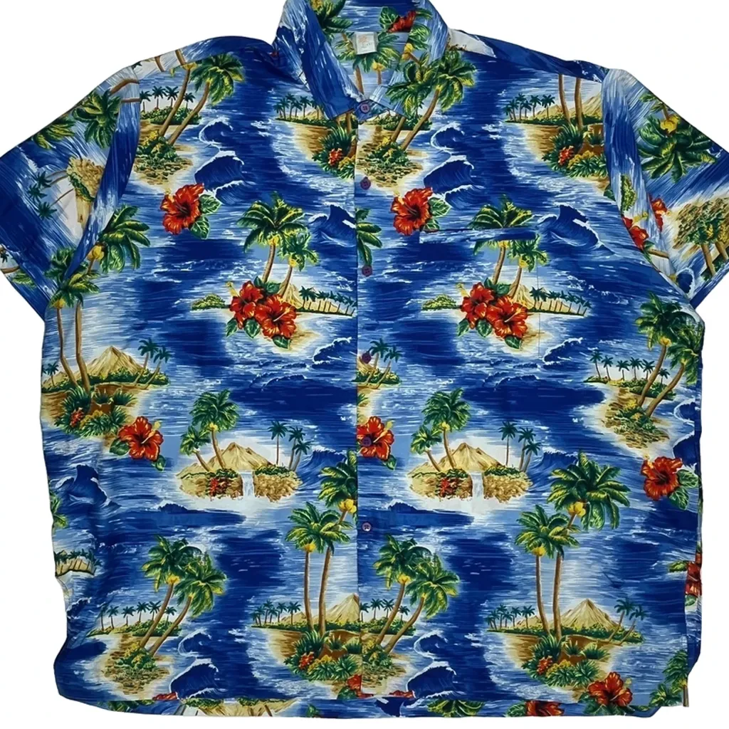 Unbranded Floral Hawaiian Shirt - 2XL Blue Cotton - Image 5