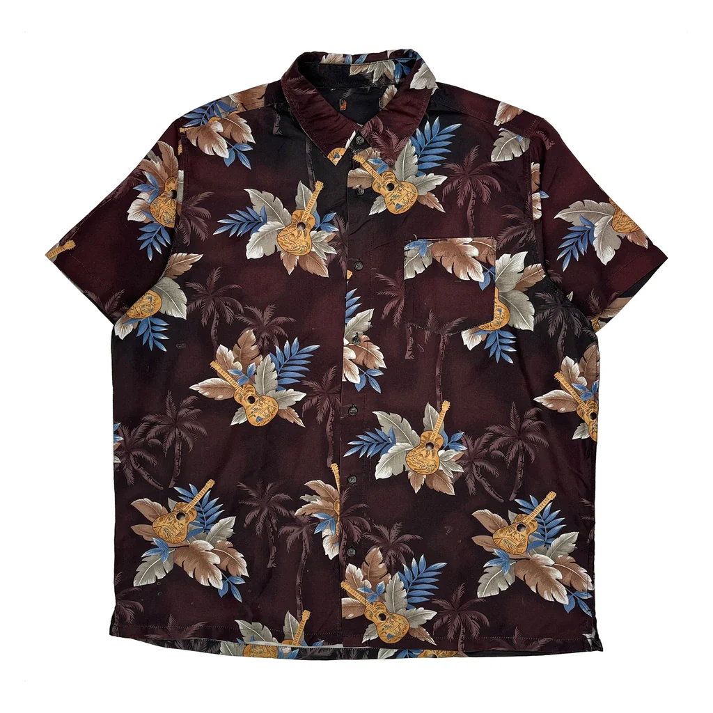 Unbranded Floral Hawaiian Shirt - XL Burgundy Cotton