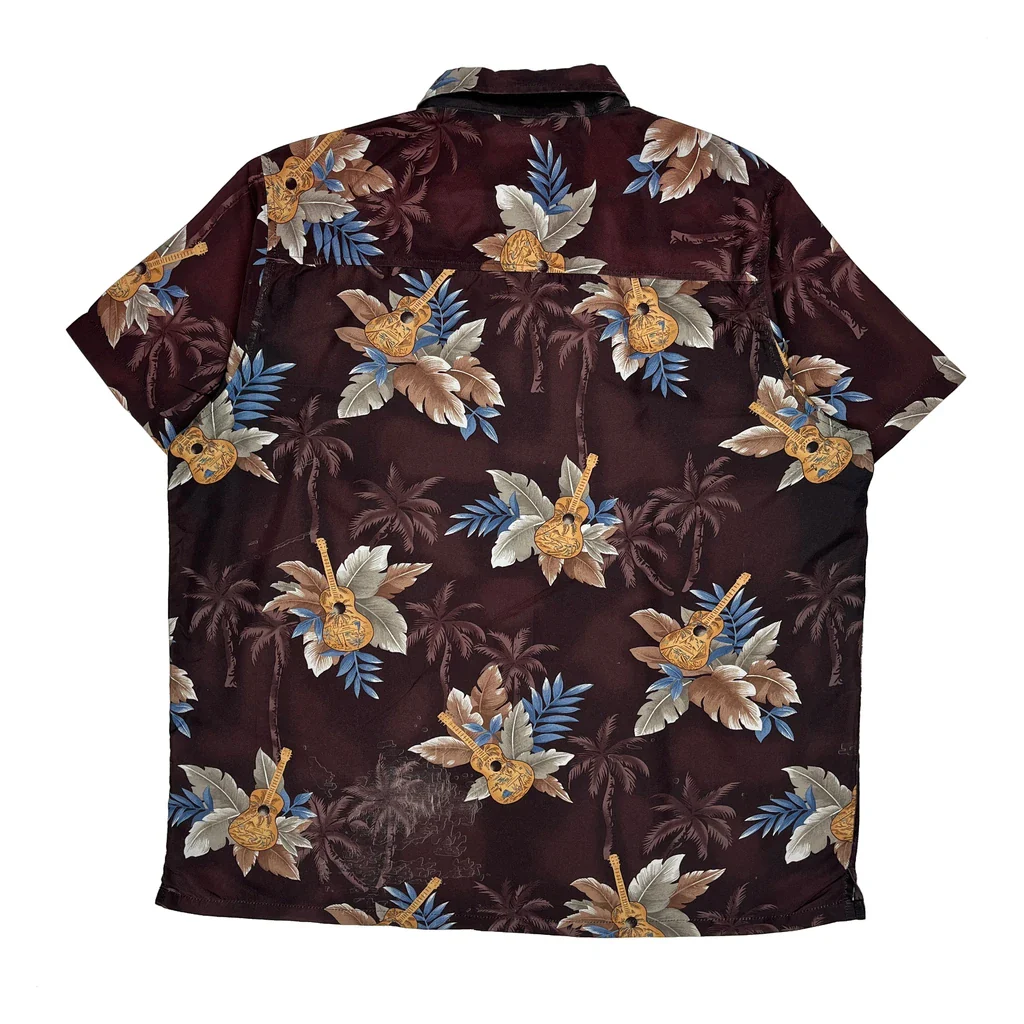 Unbranded Floral Hawaiian Shirt - XL Burgundy Cotton - Image 2