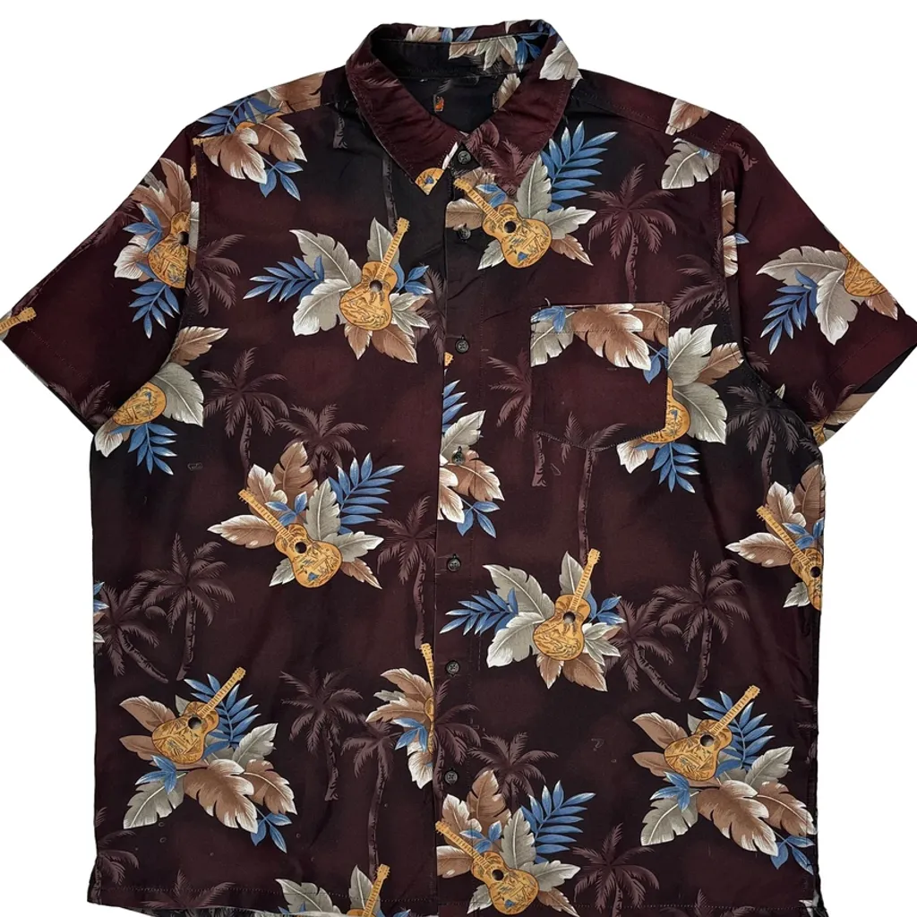 Unbranded Floral Hawaiian Shirt - XL Burgundy Cotton - Image 4