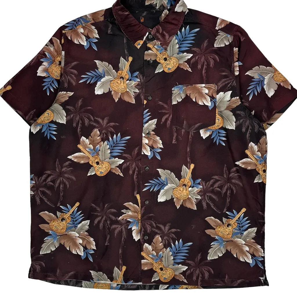 Unbranded Floral Hawaiian Shirt - XL Burgundy Cotton - Image 5