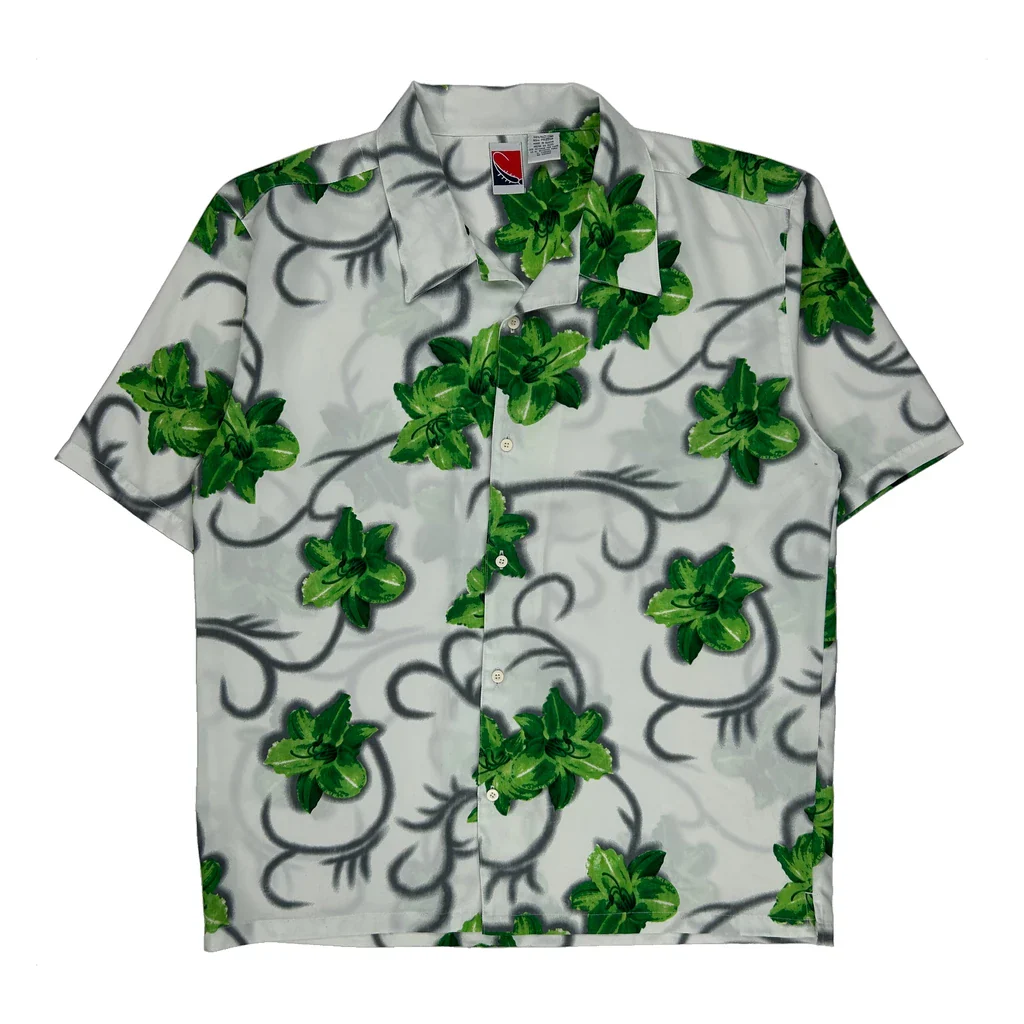 Unbranded Floral Hawaiian Shirt - XL Green Polyester