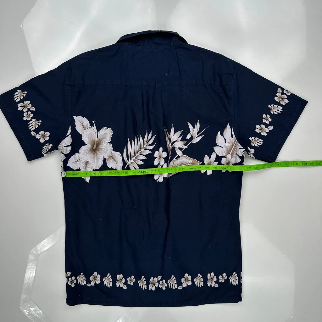 Unbranded Floral Hawaiian Shirt - Medium Navy Cotton - Image 3