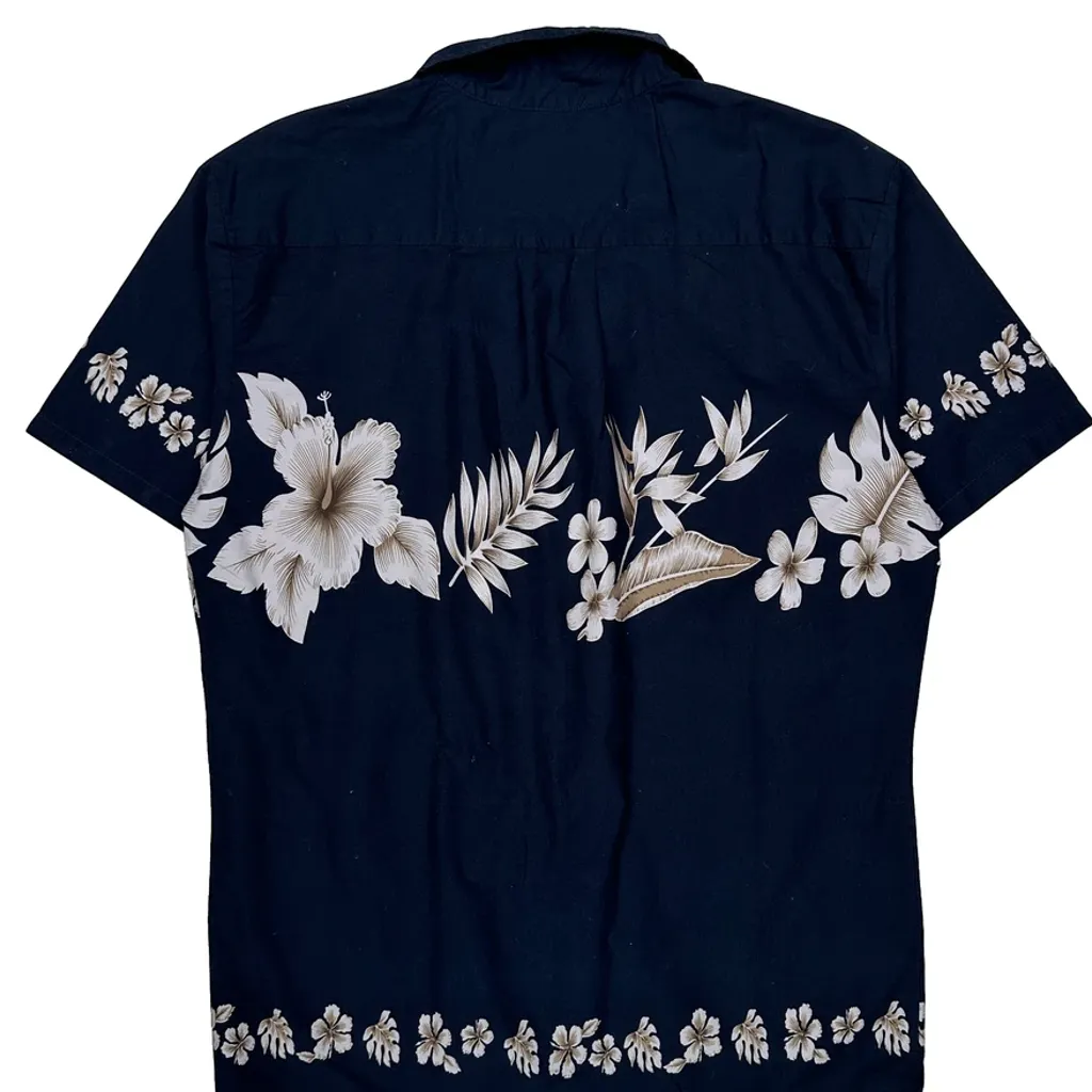 Unbranded Floral Hawaiian Shirt - Medium Navy Cotton - Image 6