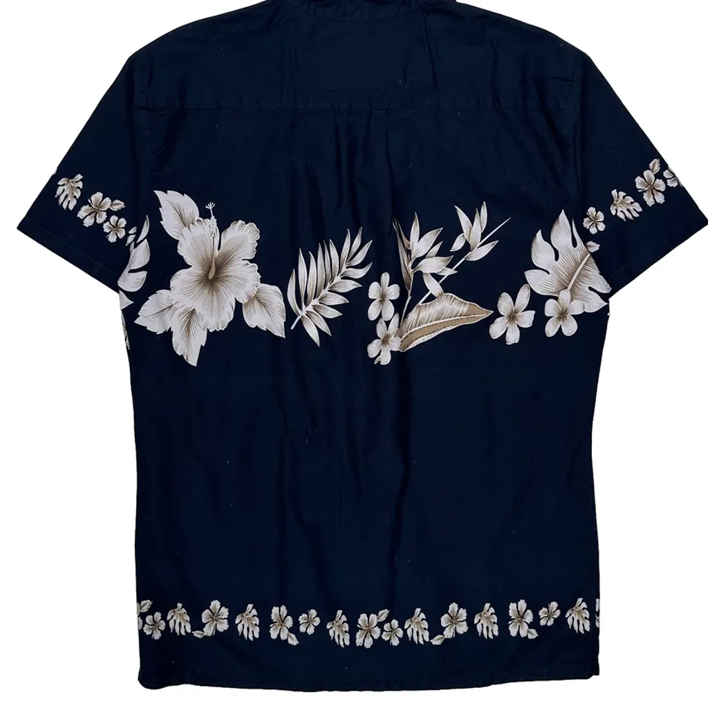 Unbranded Floral Hawaiian Shirt - Medium Navy Cotton - Image 7