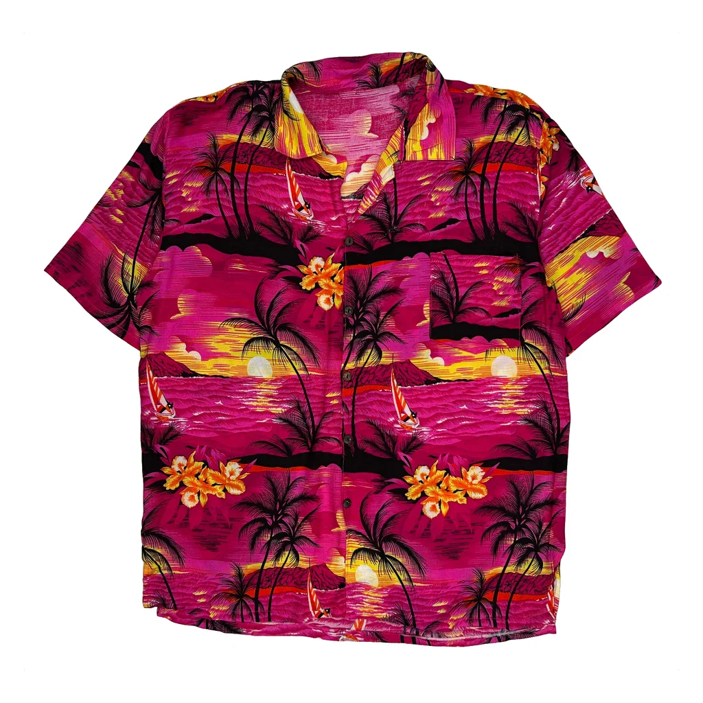 Unbranded Floral Hawaiian Shirt - Large Pink Polyester