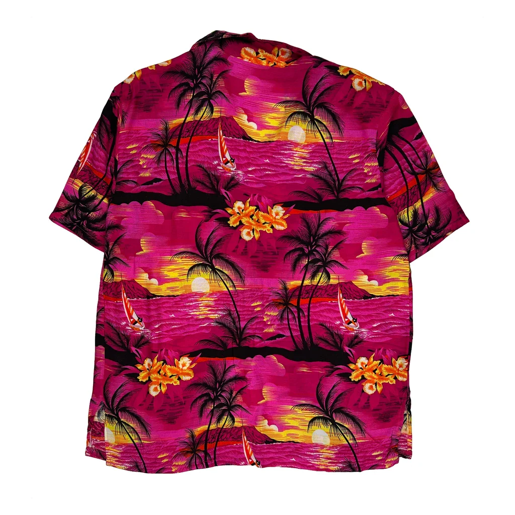 Unbranded Floral Hawaiian Shirt - Large Pink Polyester - Image 2