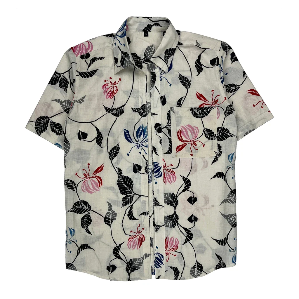 Unbranded Floral Short Sleeve Shirt - Small White Cotton