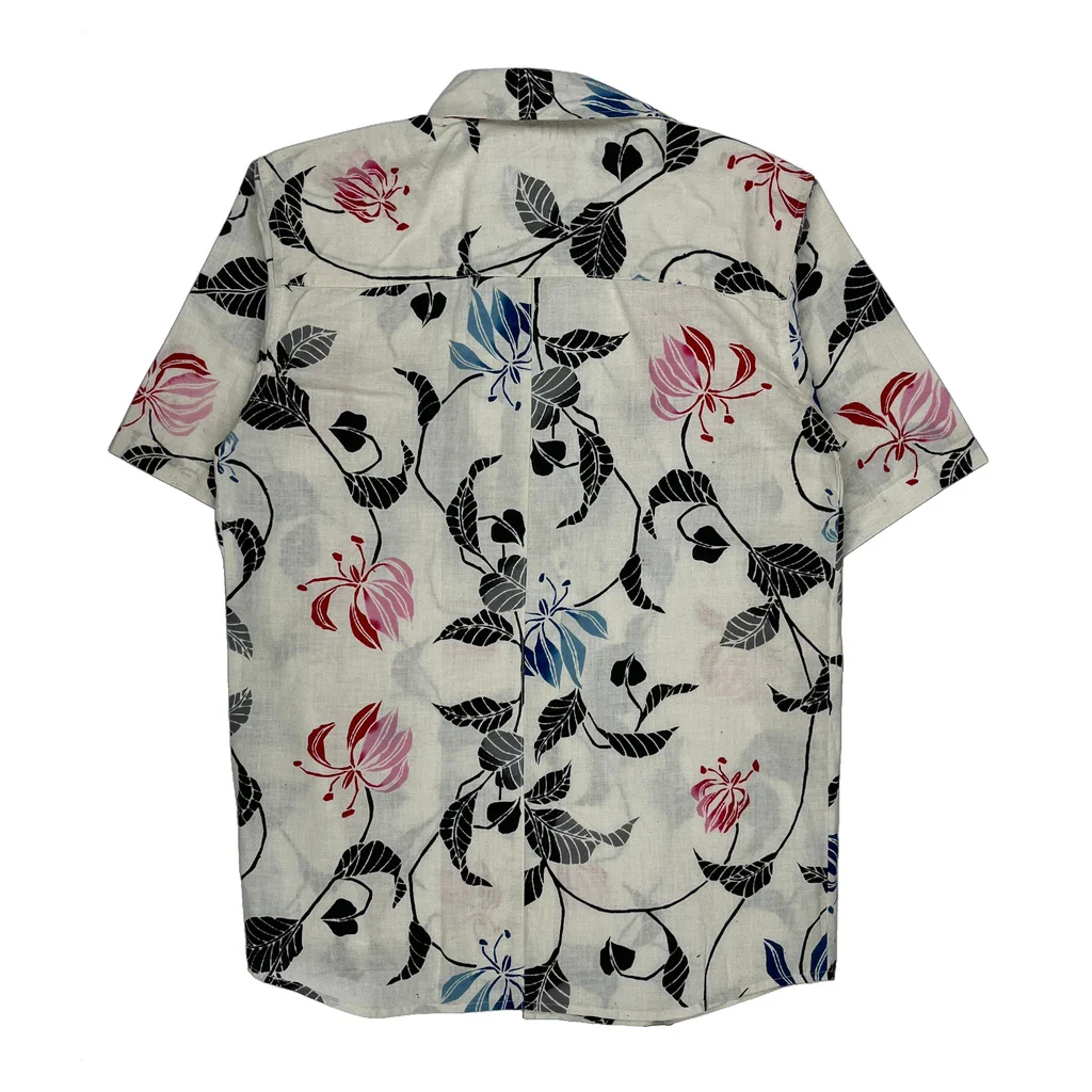Unbranded Floral Short Sleeve Shirt - Small White Cotton - Image 2