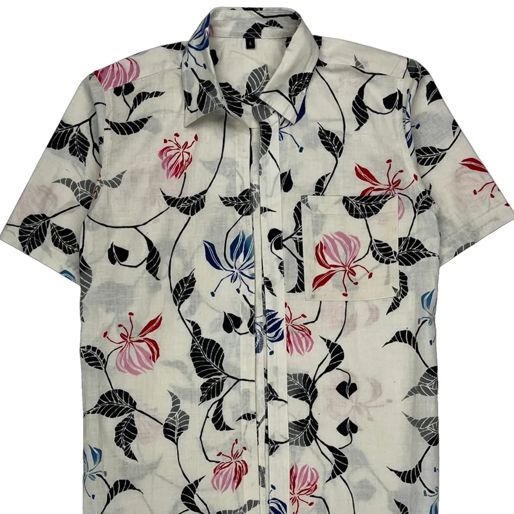 Unbranded Floral Short Sleeve Shirt - Small White Cotton - Image 4