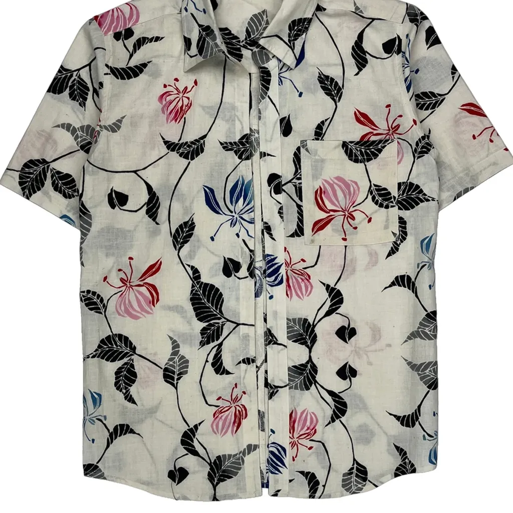 Unbranded Floral Short Sleeve Shirt - Small White Cotton - Image 5