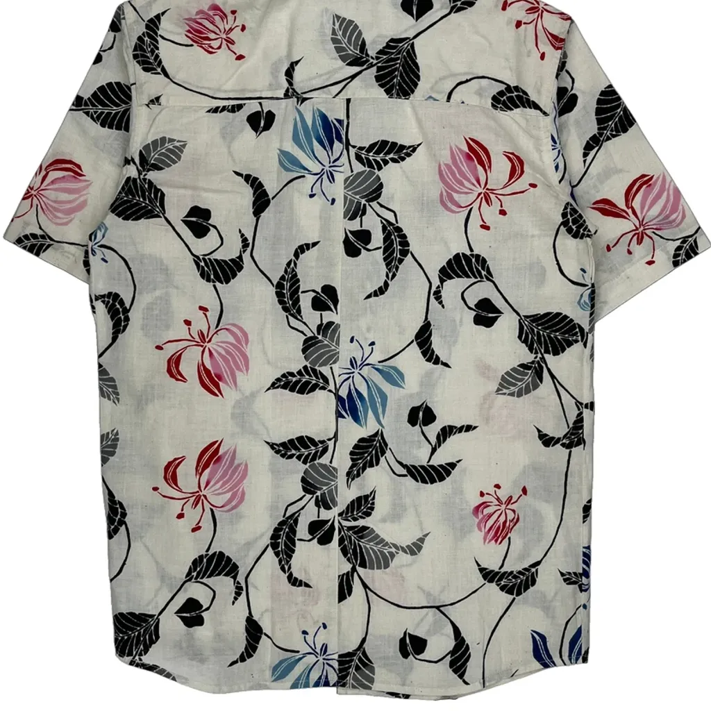Unbranded Floral Short Sleeve Shirt - Small White Cotton - Image 6