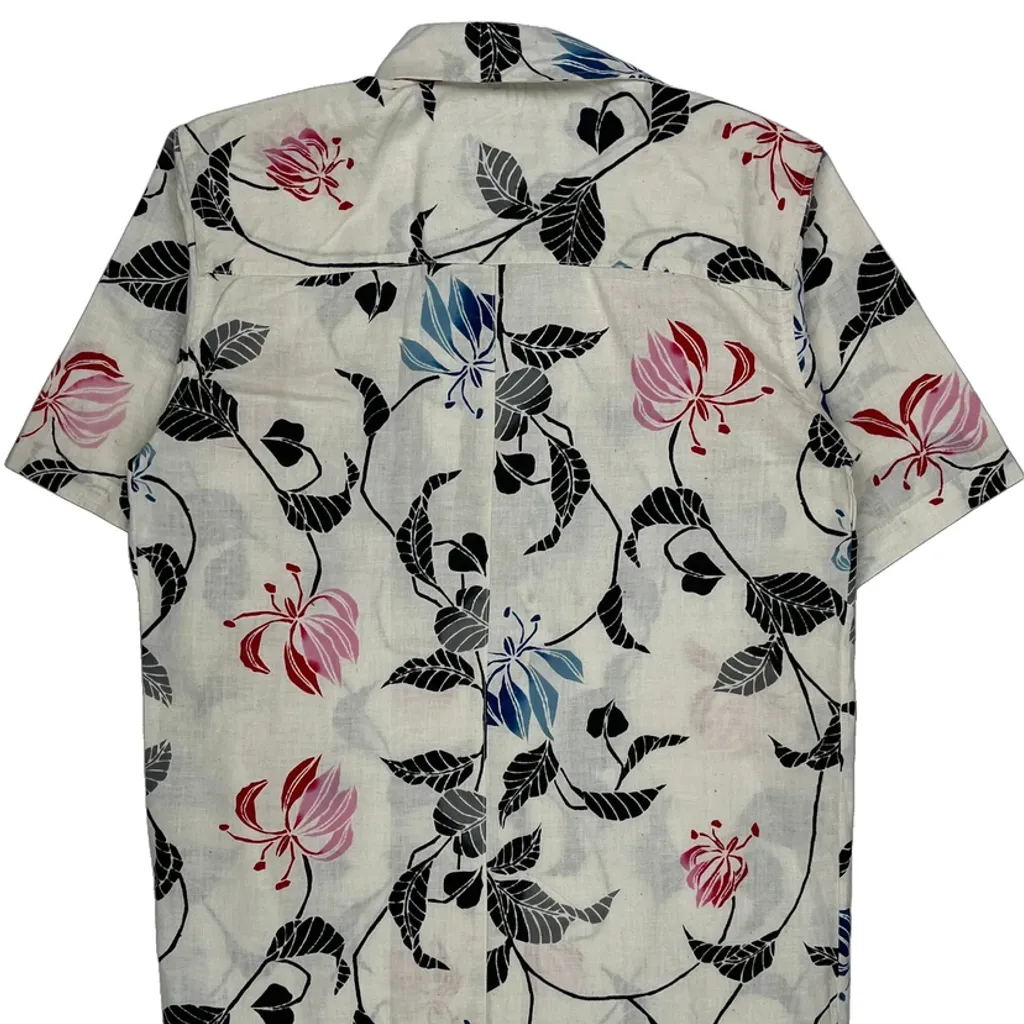 Unbranded Floral Short Sleeve Shirt - Small White Cotton - Image 7