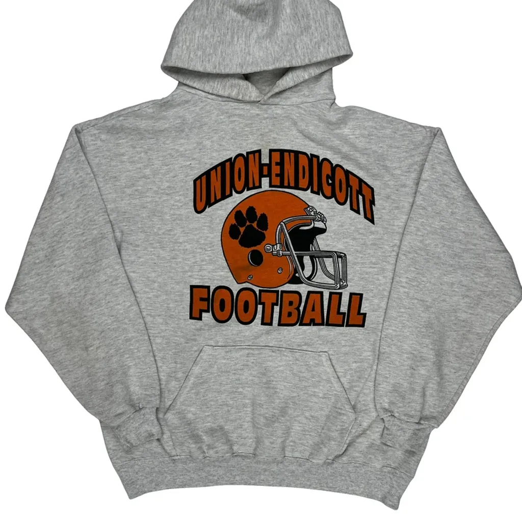 Union-Endicott Football Jerzees Football Hoodie - 2XL Grey Cotton - Image 4