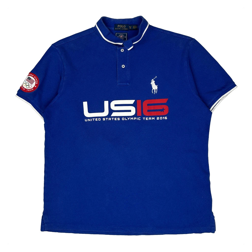 United States Olympic Team Polo By Ralph Lauren Graphic Polo Shirt - XL Blue Cotton