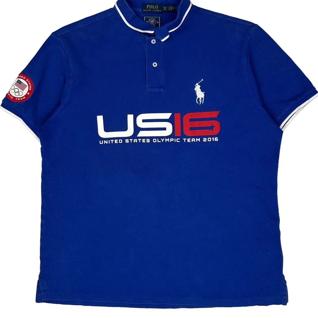 United States Olympic Team Polo By Ralph Lauren Graphic Polo Shirt - XL Blue Cotton - Image 4