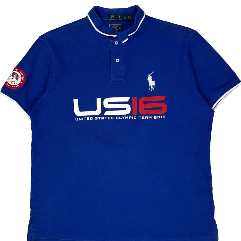 United States Olympic Team Polo By Ralph Lauren Graphic Polo Shirt - XL Blue Cotton - Image 5