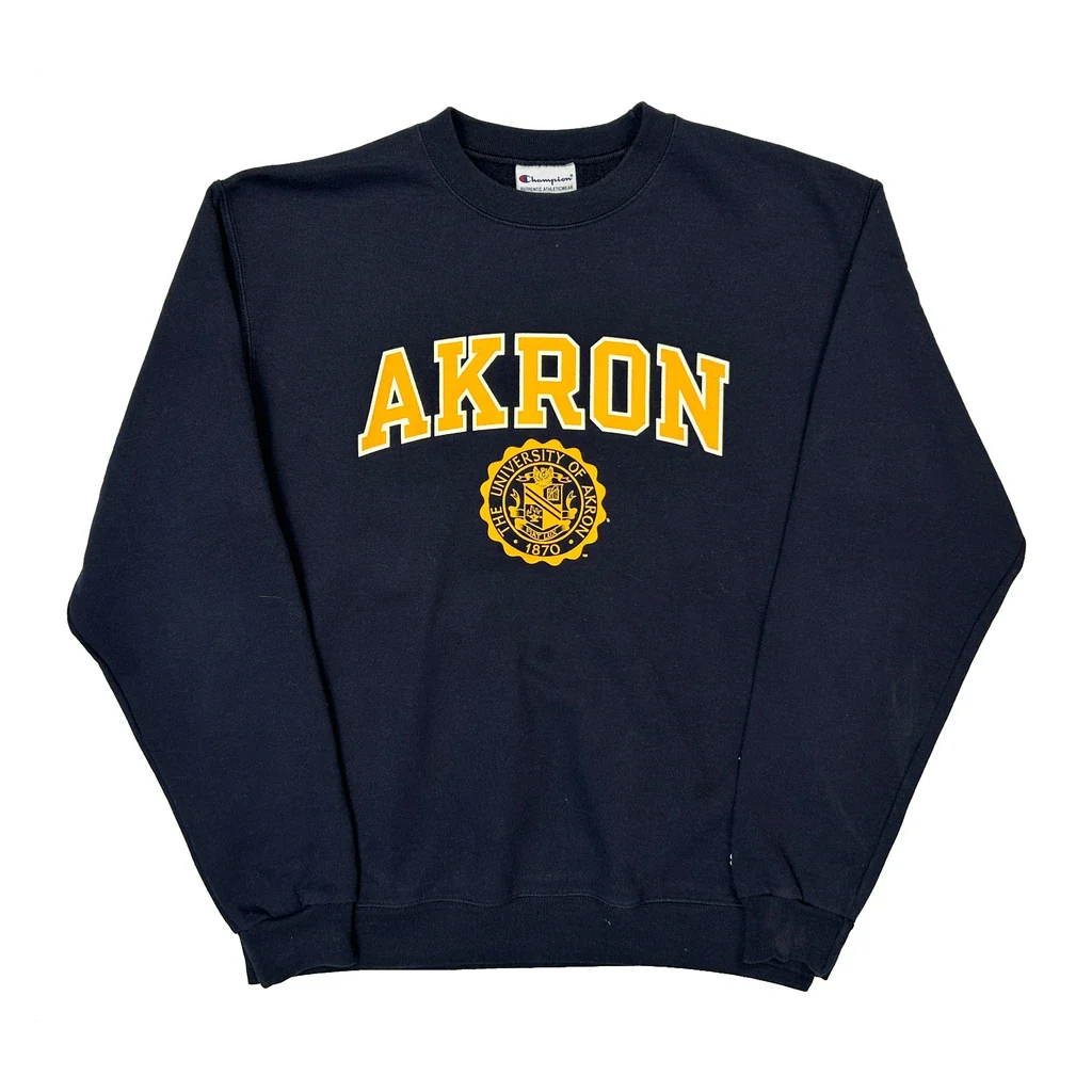 University Of Akron Champion College Sweatshirt - Medium Navy Cotton