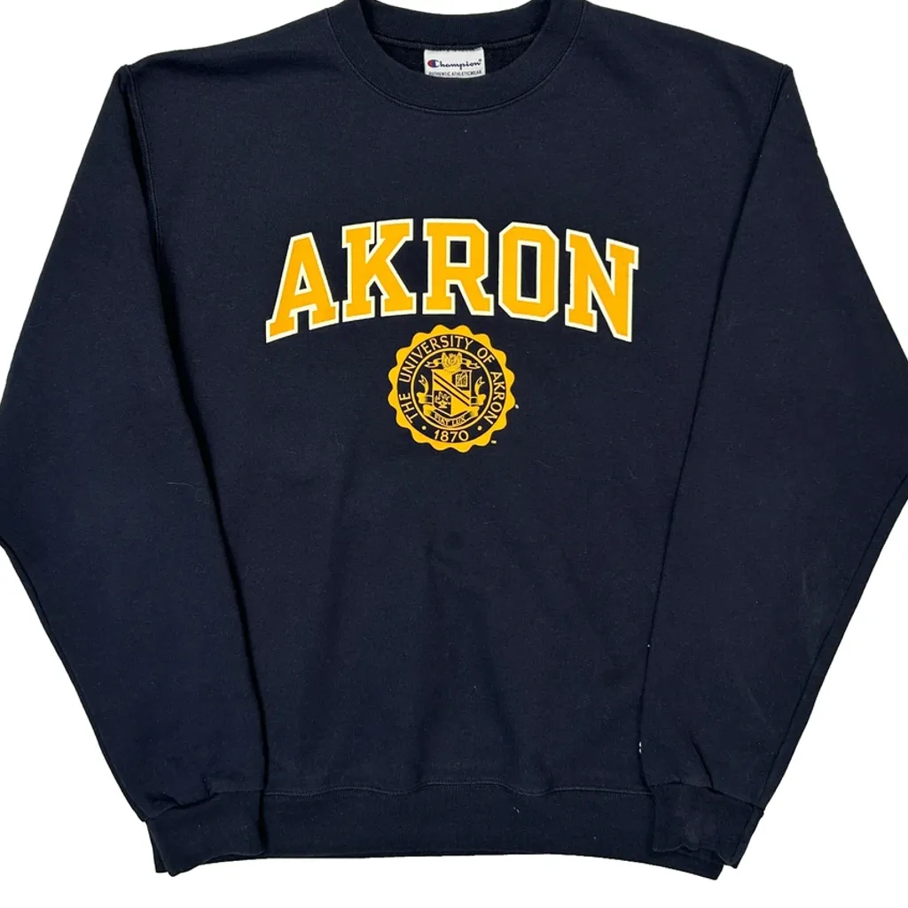 University Of Akron Champion College Sweatshirt - Medium Navy Cotton - Image 4