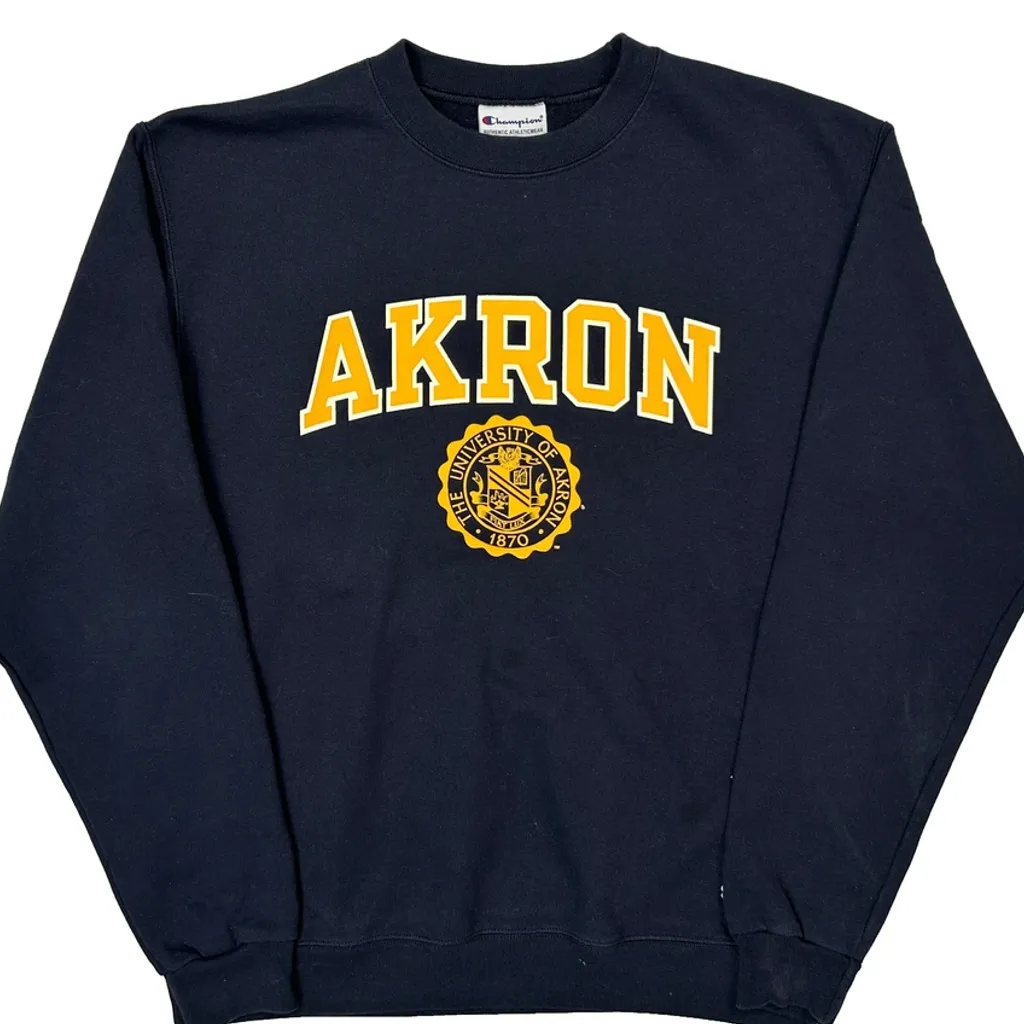 University Of Akron Champion College Sweatshirt - Medium Navy Cotton - Image 5