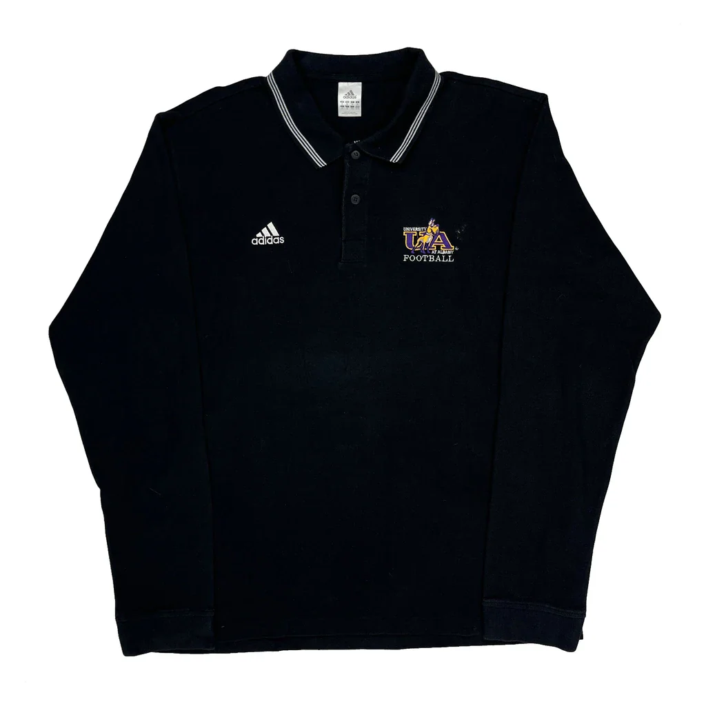 University Of Albany Football Adidas Football Long Sleeve Polo Shirt - XL Black Cotton