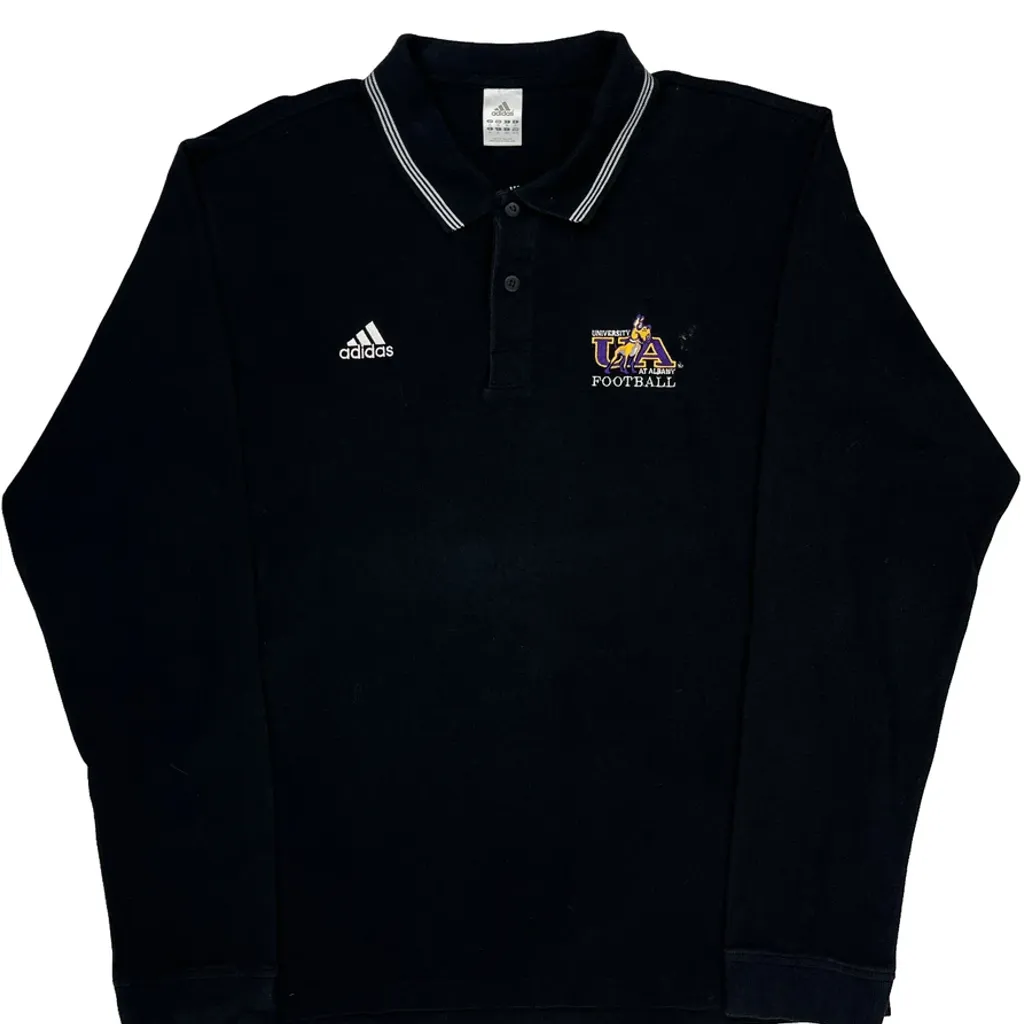 University Of Albany Football Adidas Football Long Sleeve Polo Shirt - XL Black Cotton - Image 4