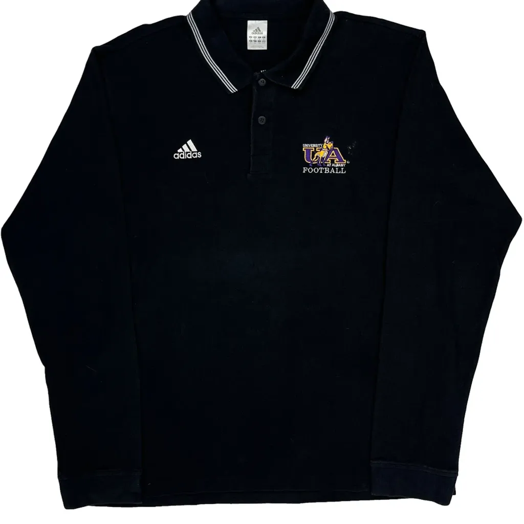 University Of Albany Football Adidas Football Long Sleeve Polo Shirt - XL Black Cotton - Image 5