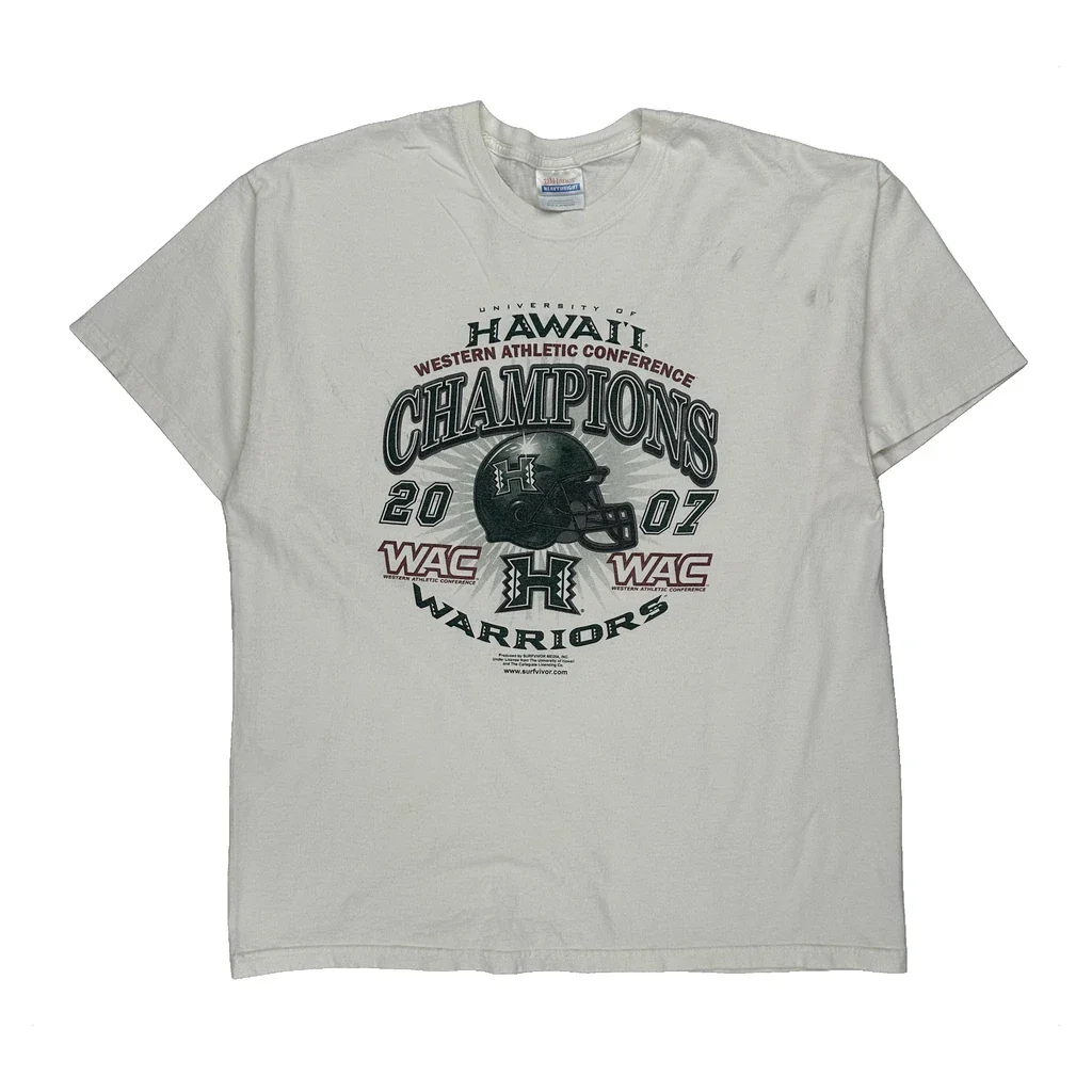 University Of Hawaii Western Athletic Conference Champions 2007 Hanes Graphic T-Shirt - XL White Cotton