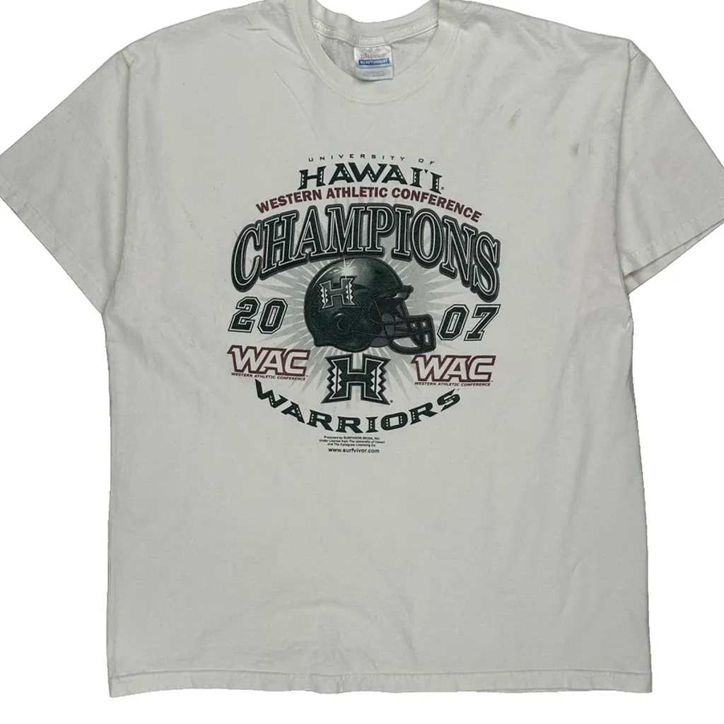 University Of Hawaii Western Athletic Conference Champions 2007 Hanes Graphic T-Shirt - XL White Cotton - Image 4