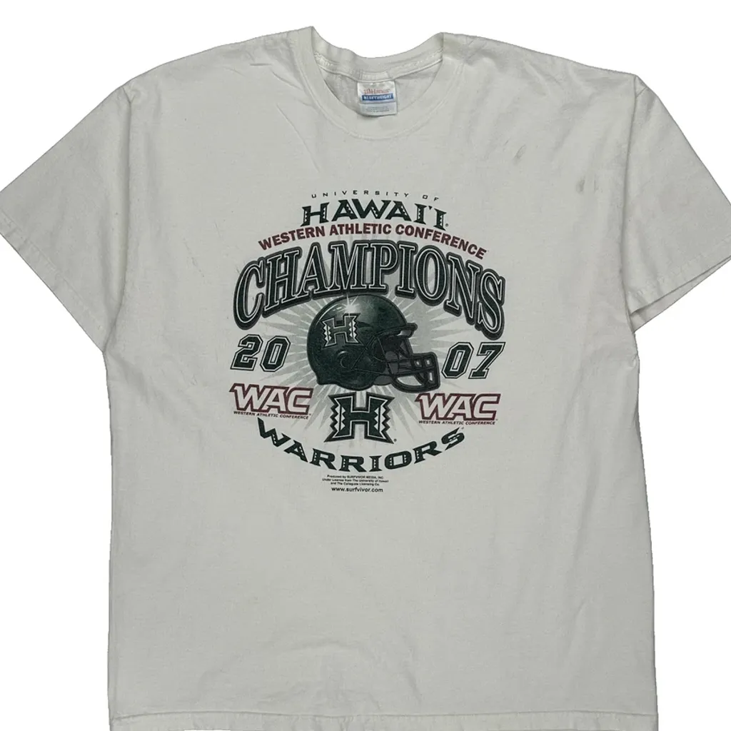 University Of Hawaii Western Athletic Conference Champions 2007 Hanes Graphic T-Shirt - XL White Cotton - Image 5