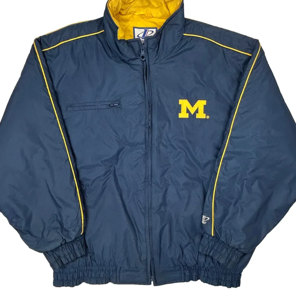 University Of Michigan Logo Athletics College Varsity Jacket - XL Navy Polyester - Image 4