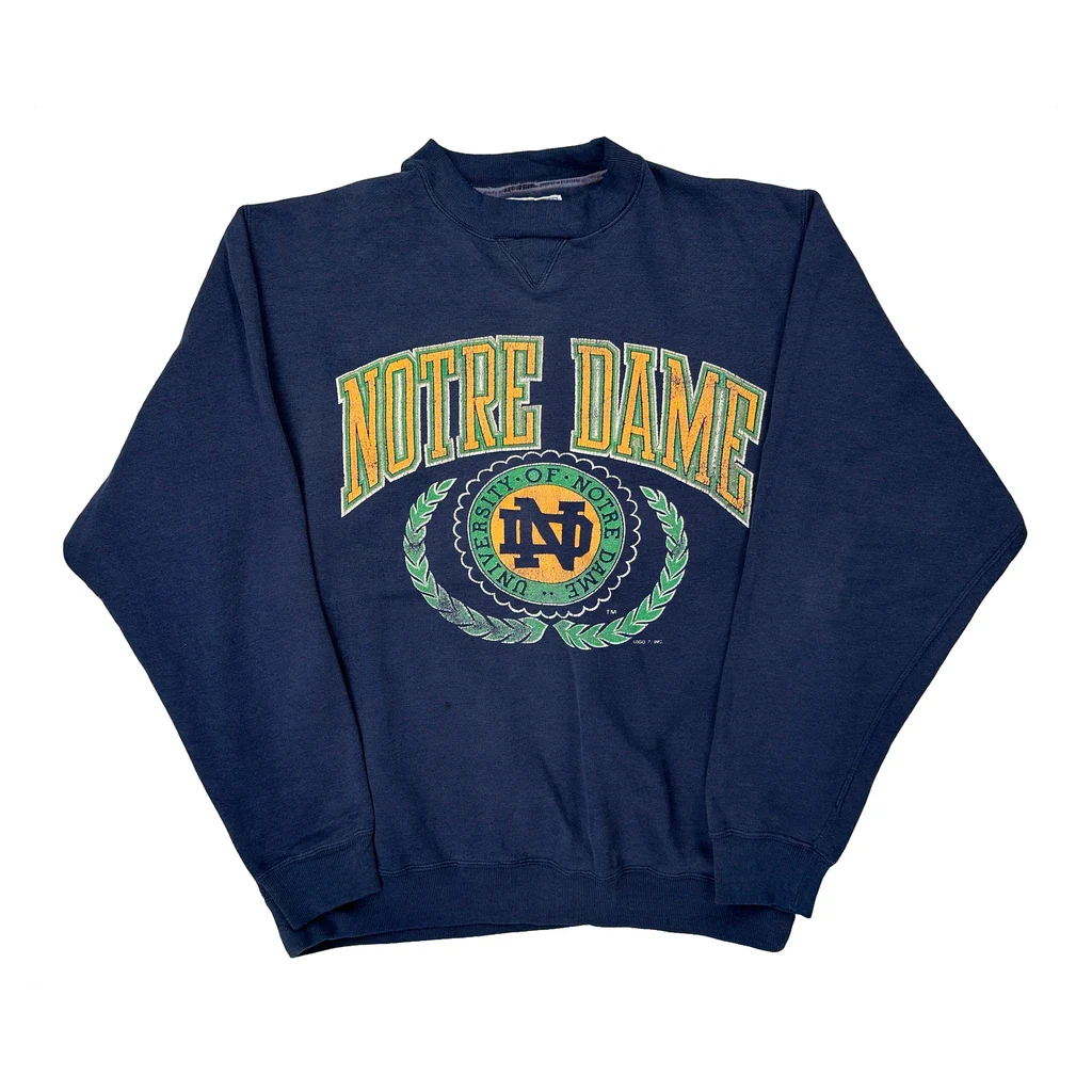 University Of Notre Dame Logo Athletics College Sweatshirt - Large Blue Cotton Blend