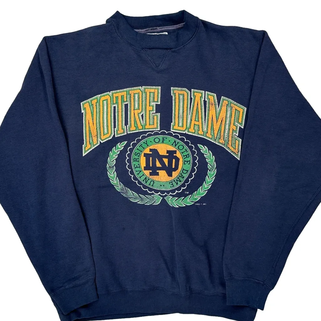University Of Notre Dame Logo Athletics College Sweatshirt - Large Blue Cotton Blend - Image 4