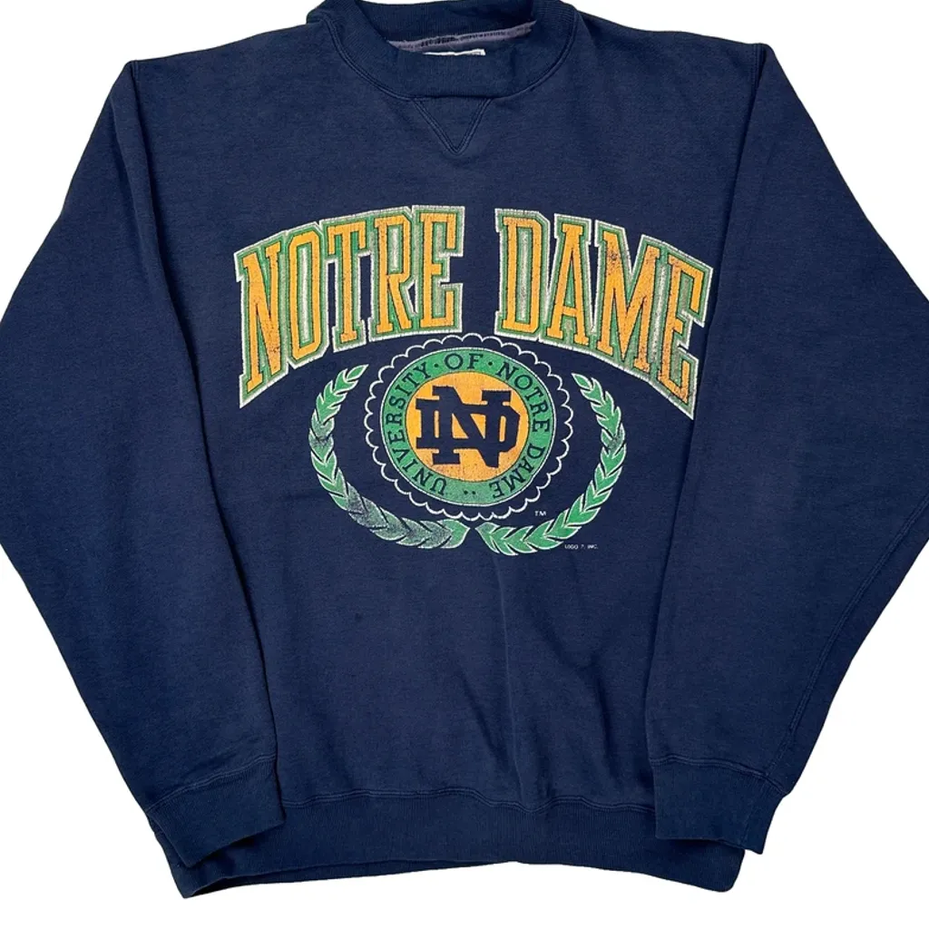 University Of Notre Dame Logo Athletics College Sweatshirt - Large Blue Cotton Blend - Image 5
