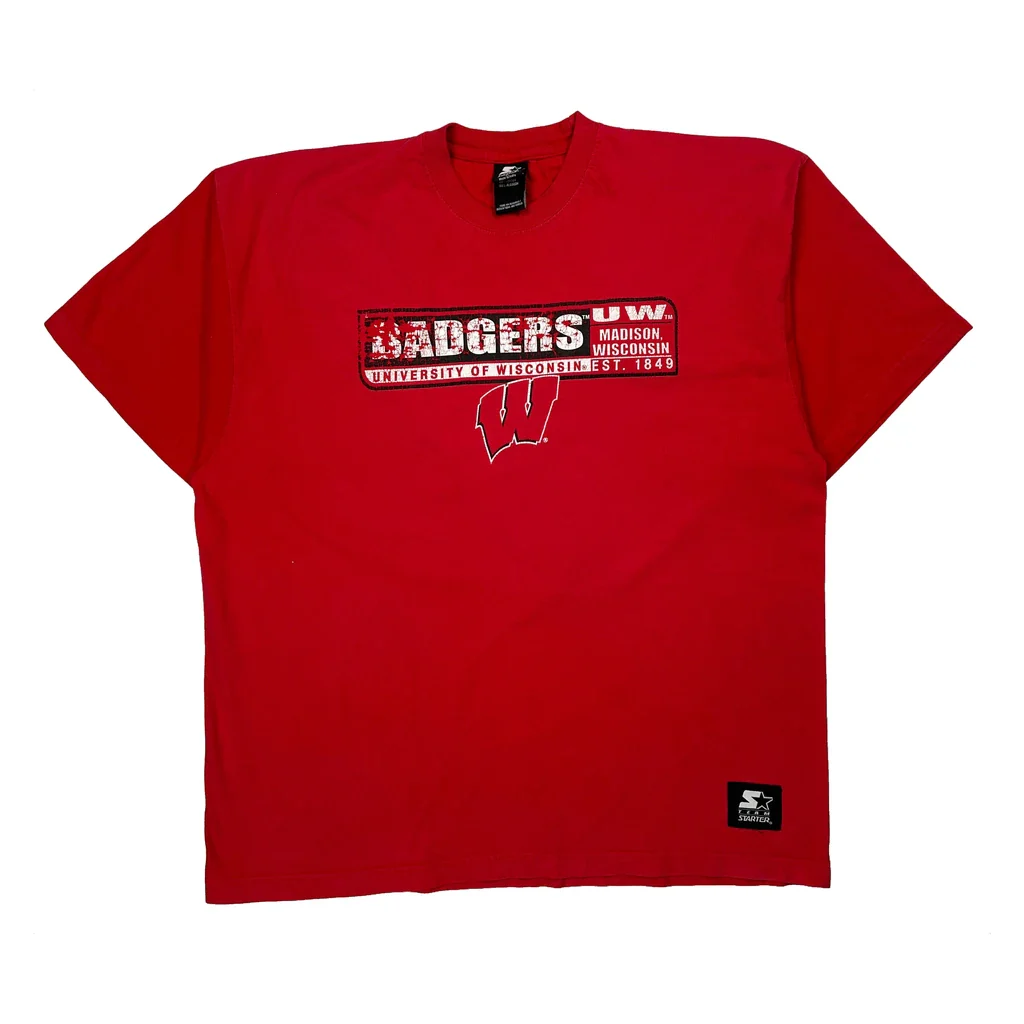 University Of Wisconsin Badgers Starter College T-Shirt - XL Red Cotton