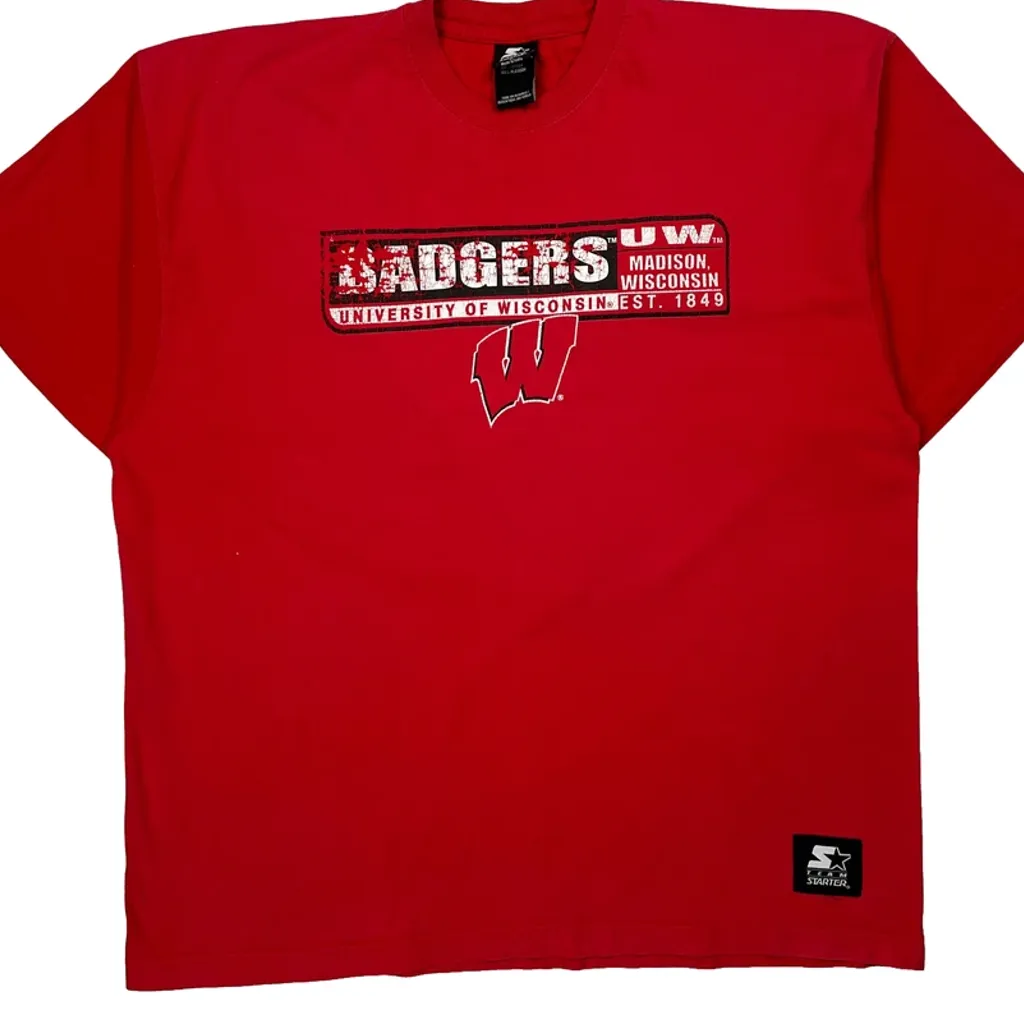 University Of Wisconsin Badgers Starter College T-Shirt - XL Red Cotton - Image 4