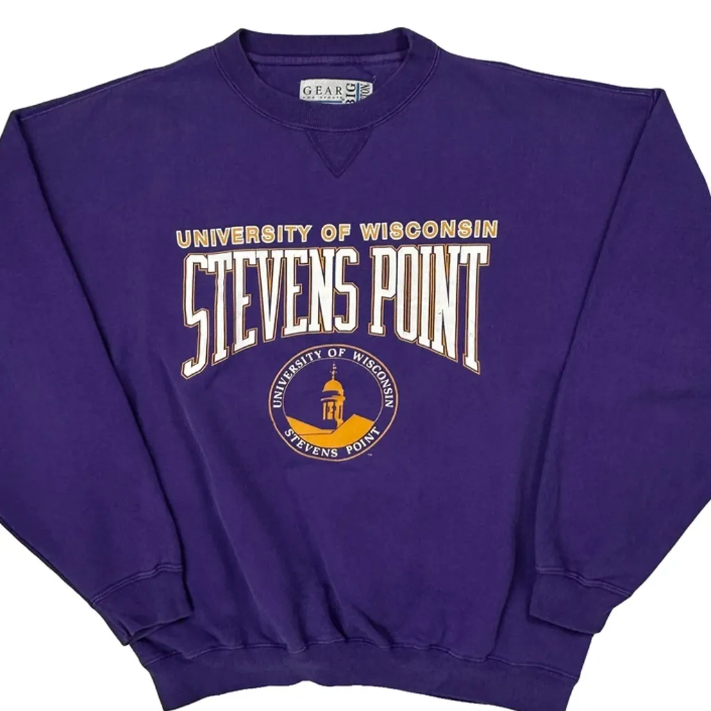 University Of Wisconsin Stevens Point Gear College Sweatshirt - XL Purple Cotton Blend - Image 4
