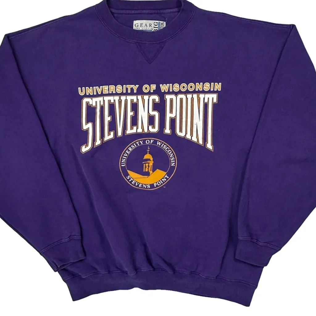 University Of Wisconsin Stevens Point Gear College Sweatshirt - XL Purple Cotton Blend - Image 5