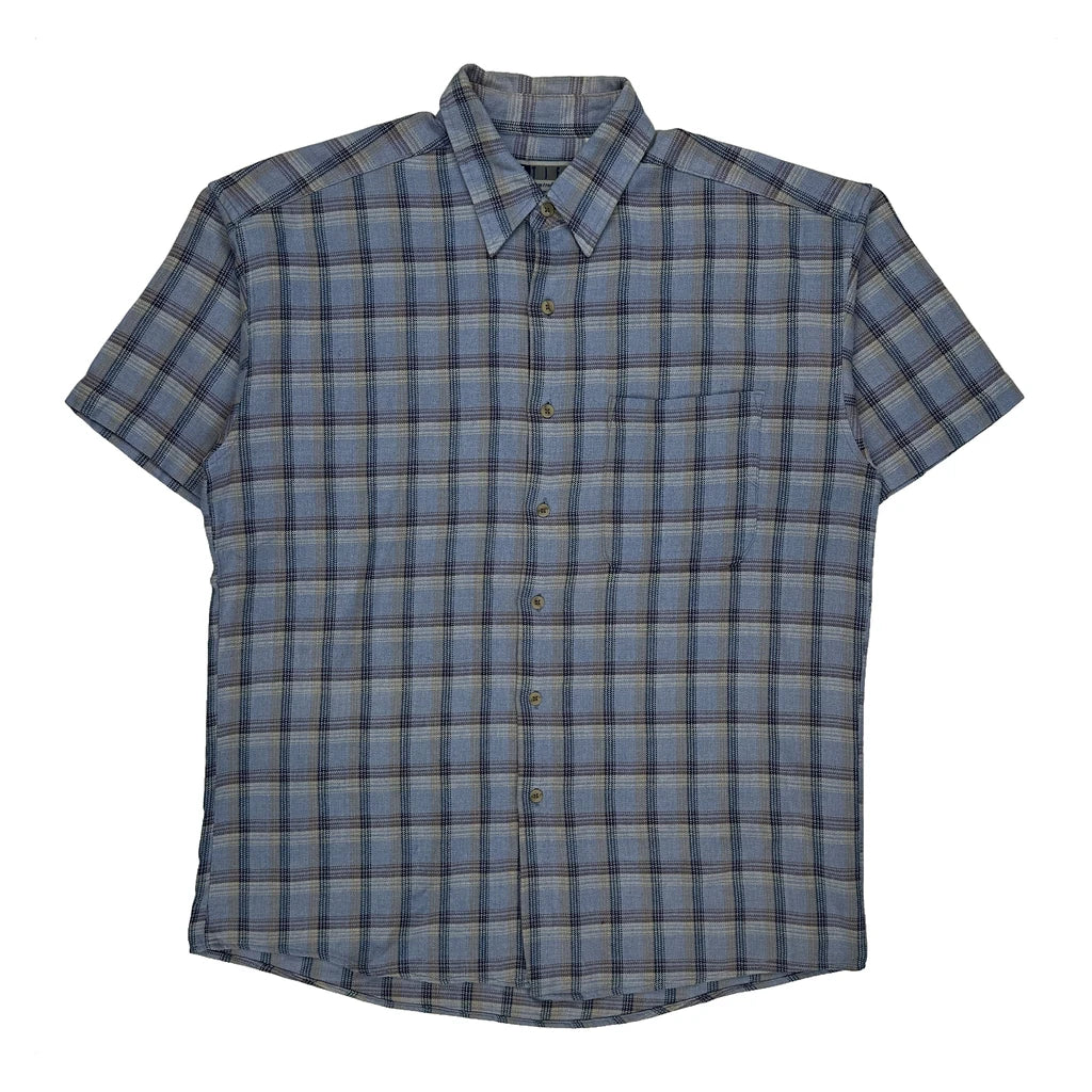 Untied Checked Short Sleeve Shirt - Large Blue Cotton